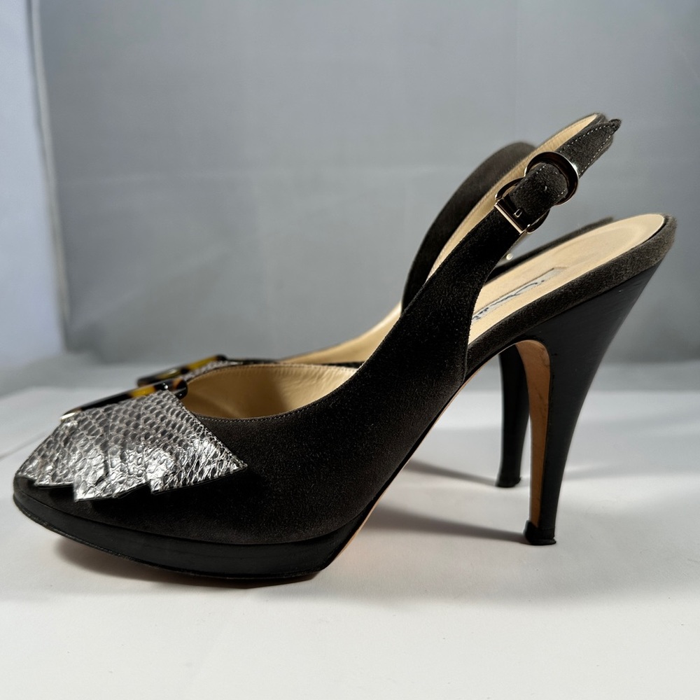Oscar de la Renta grey open toe sling back 37.5
